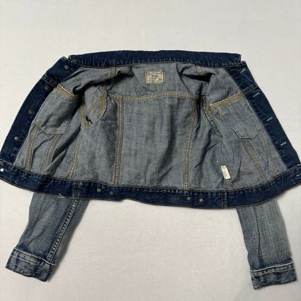 Polo Ralph Lauren Kids Sz 10 Denim‎ Jacket Blue Distressed Trucker Style